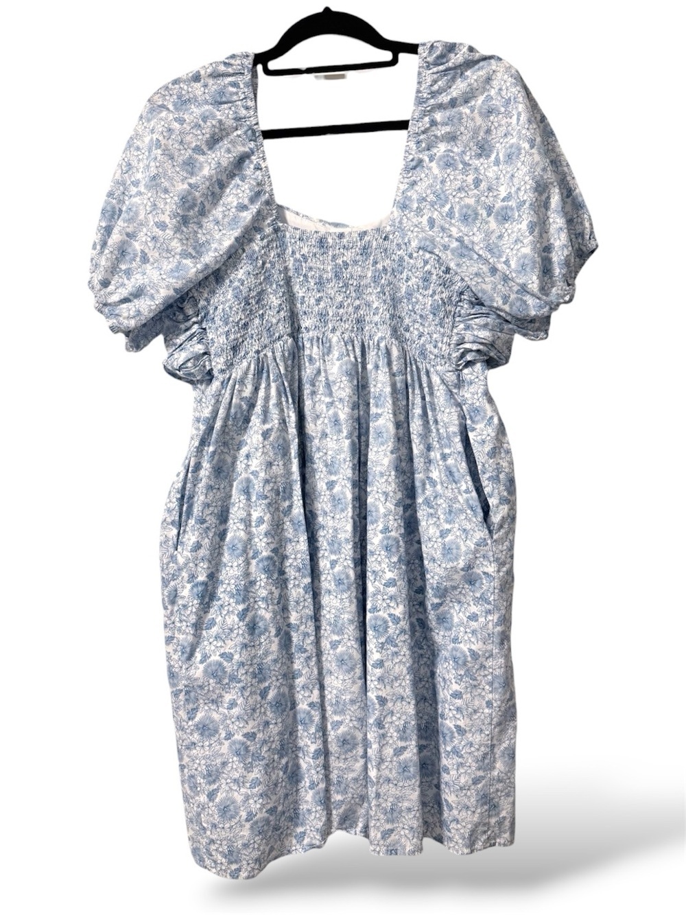 Arula Blue Floral Puff Sleeve Smocked Babydoll Dress XL - Picture 2 of 7